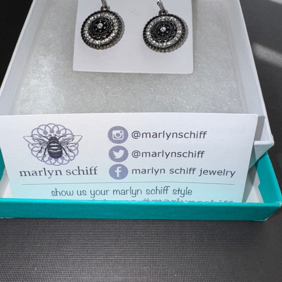 Marlyn Schiff Earrings Rhinestone Round Drop Dangle Black Silver New - Picture 4 of 10